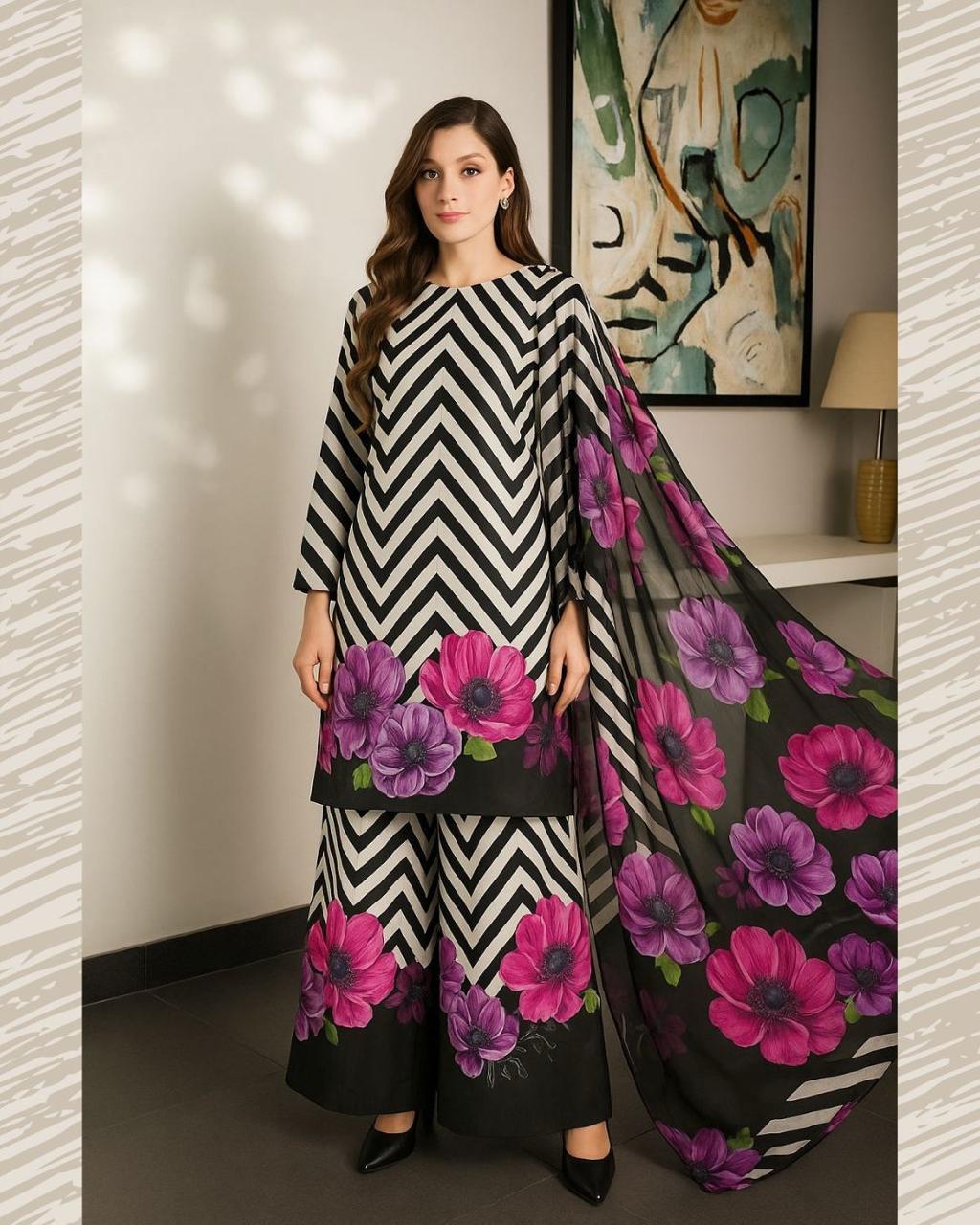 WINTER SILK DIGITAL PRINTED 3-PIECE - SD#63